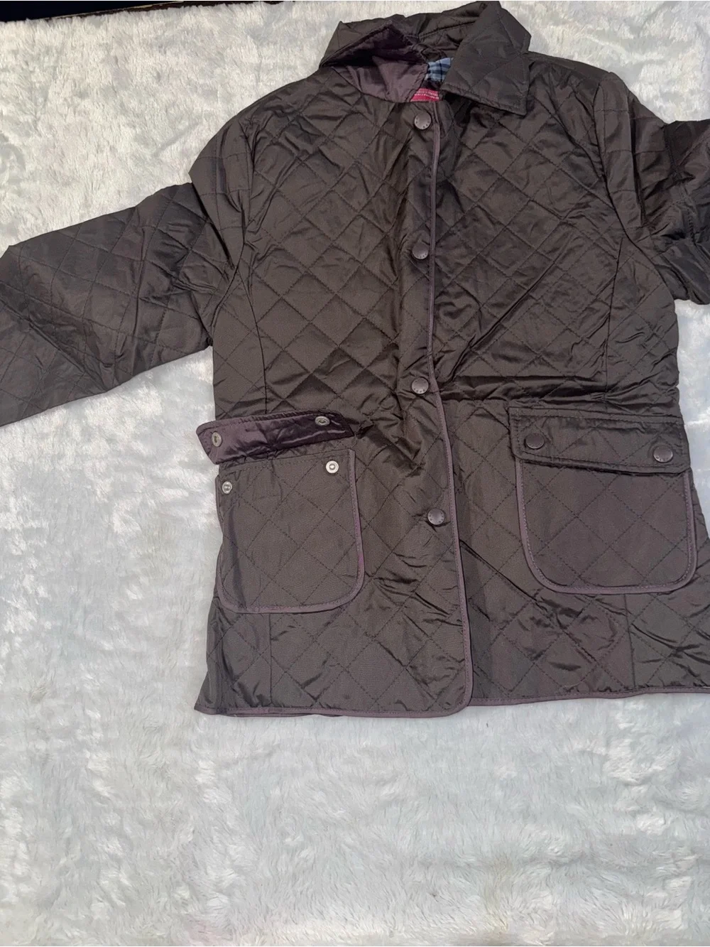 Kids Quilted Black Puffer Jacket with Button Closure and Patch Pockets